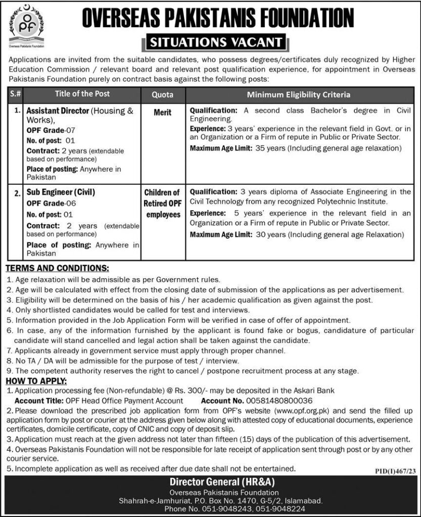 Jobs in Overseas Pakistani Foundation(OPF) July 2023 Pakistan Job Zone